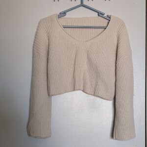 SHEIN Beige V-Neck Ribbed Sweater Small